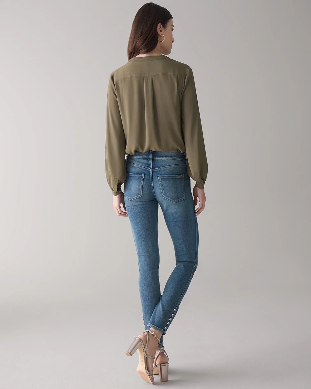 Mid-Rise Everyday Soft Denim™ Button Ankle Skinny Jeans click to view larger image.