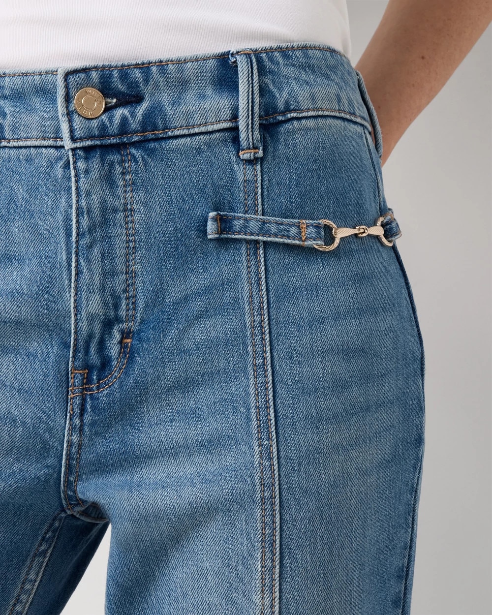 Pintuck Horsebit High Rise Flare Jean