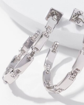 Silver Pave Link Hoop Earrings