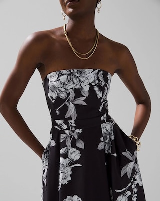 Black + White Floral Scuba Knit Dress click to view larger image.