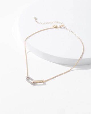 Mixed Metal Pave Links Pendant Necklace