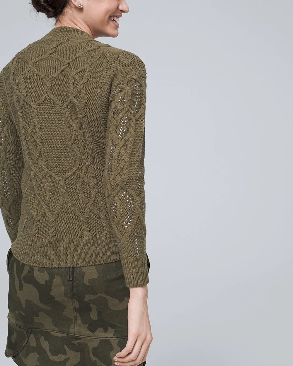 Faux Crystal-Embellished Cable Knit Sweater