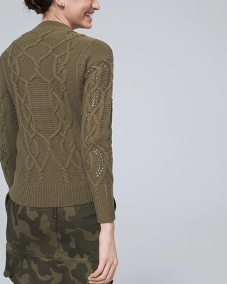 Faux Crystal-Embellished Cable Knit Sweater