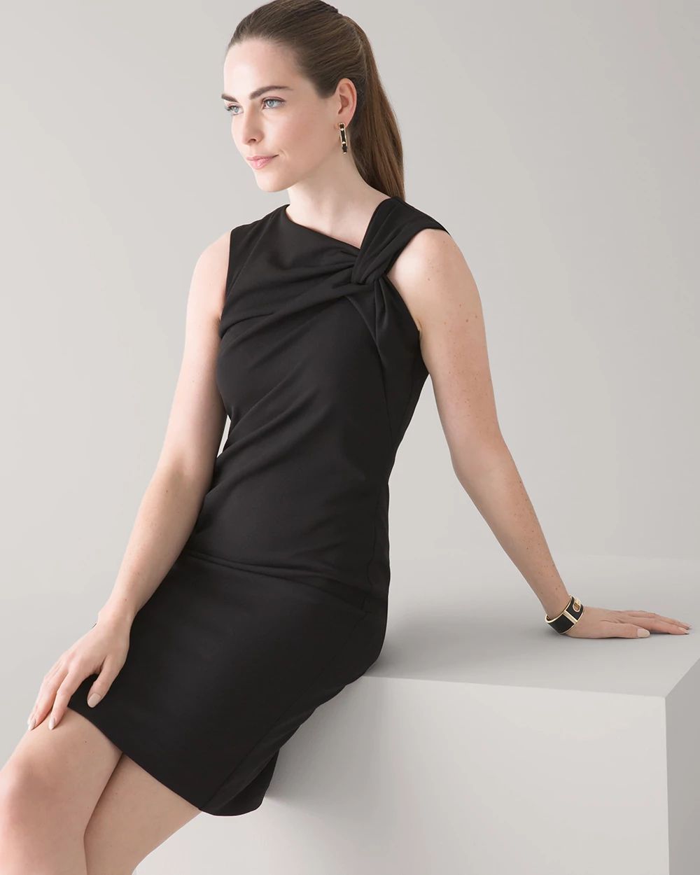 Asymmetrical Neck Black Dress