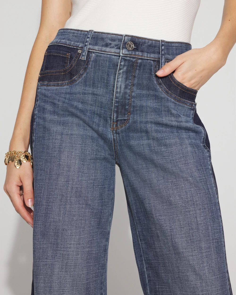 Petite High-Rise Colorblocked Wide-Leg Jean