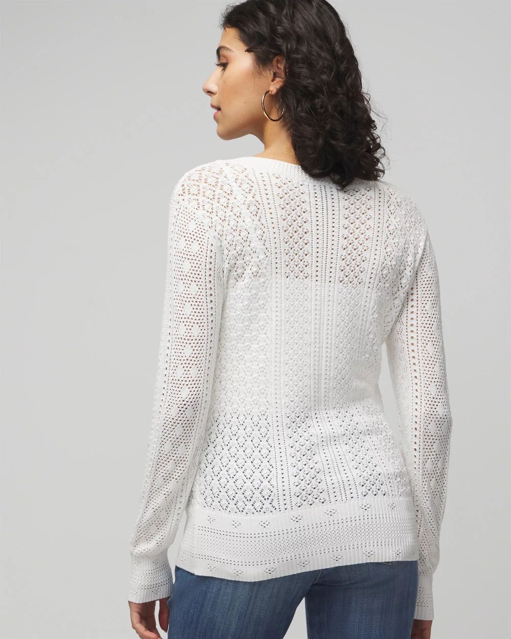 Long Sleeve Pointelle V-Neck Pullover