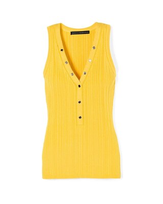 V-Neck Snap-Front Rib Knit Sweater Tank