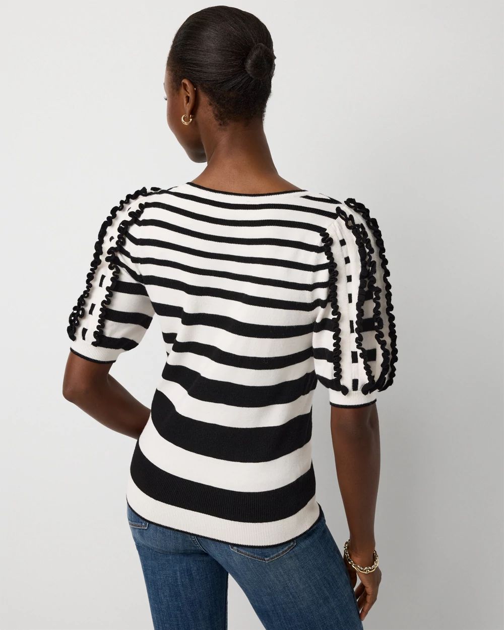 Striped Short Sleeve Pullover Sweater