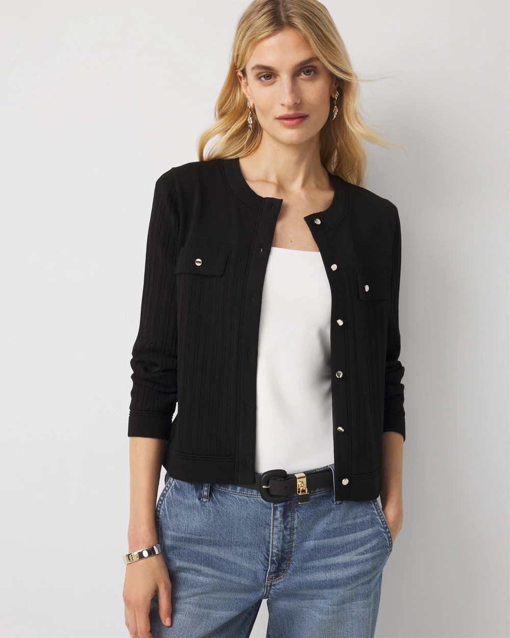 Mixed Stitch Button Front Cardigan