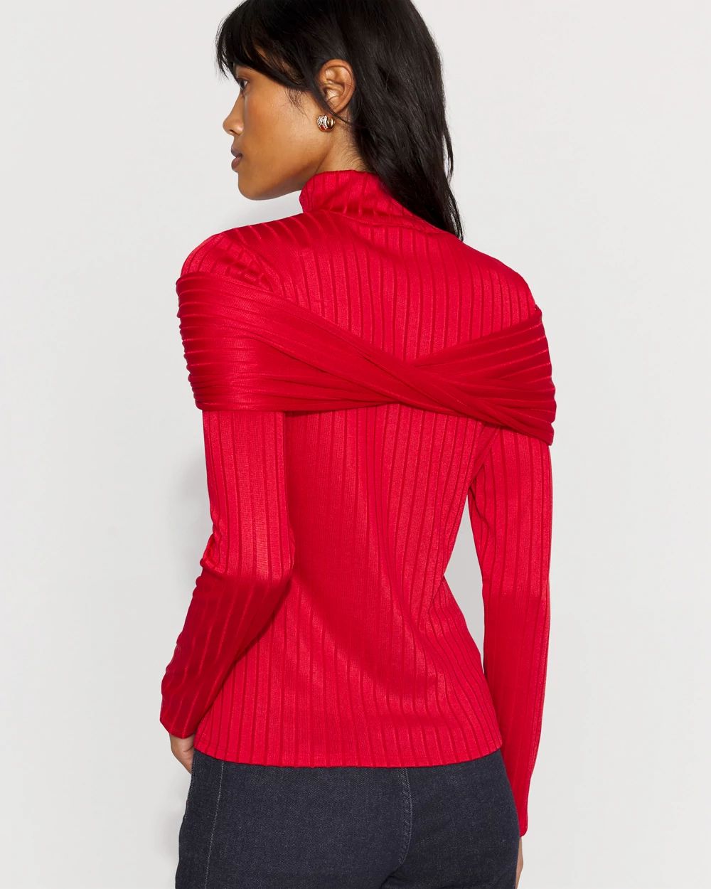 Convertible Mockneck Rib Knit Top