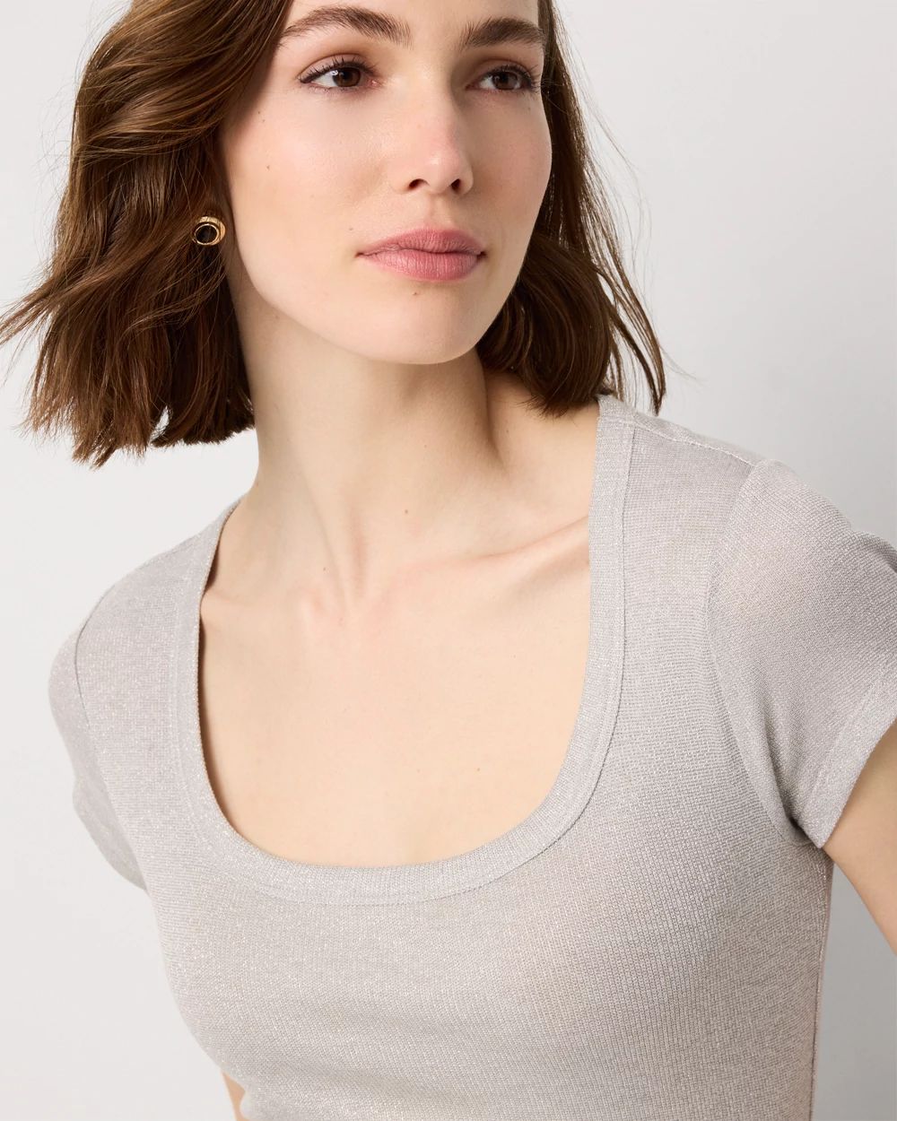 WHBM FORME™ Metallic Ribbed Scoop Neck Tee