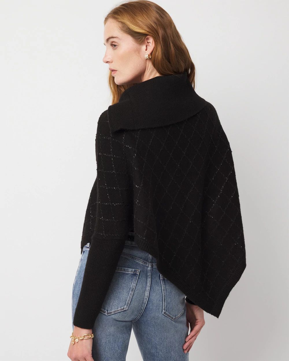 Sequin Argyle Sweater Poncho click to view larger image.