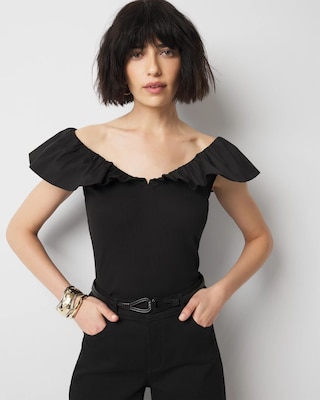 Ruffle Poplin Knit Top click to view larger image.
