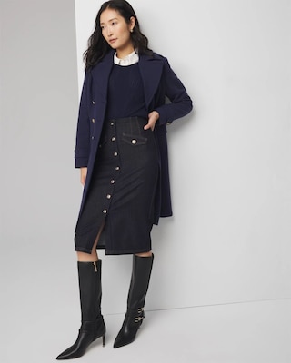 Button Front Denim Midi Skirt click to view larger image.
