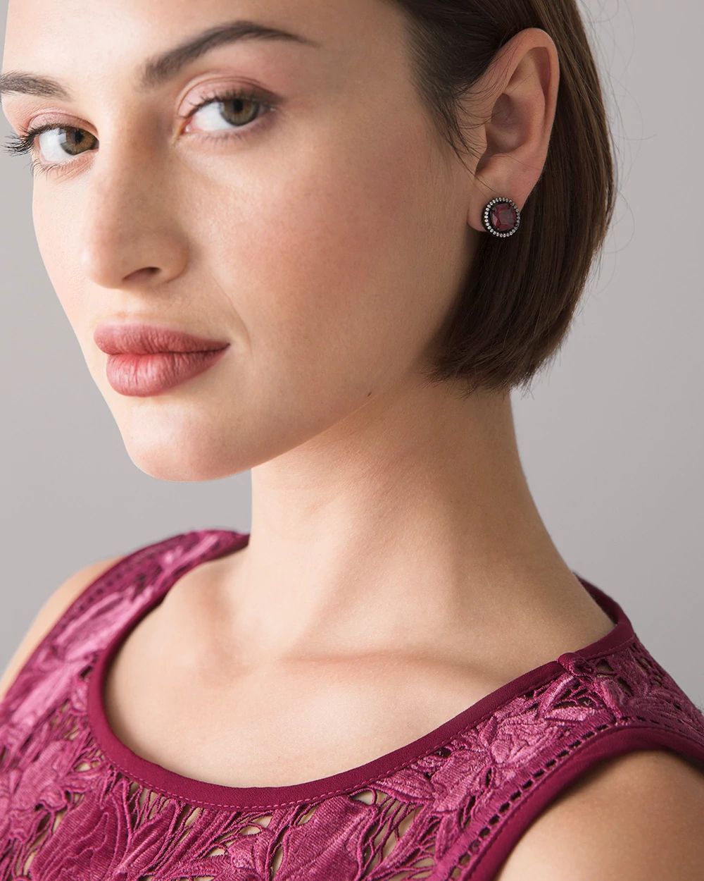 Hematite & Red Cubic Zirconia Stud Earrings