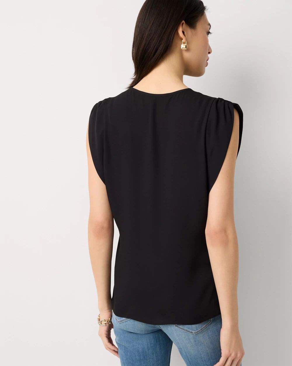 Petite Ruched Shoulder Crepe Shell