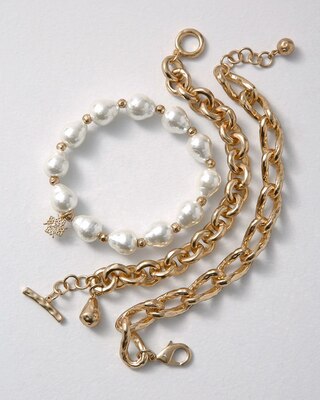 Three-Pack Goldtone & Pearl Bracelet