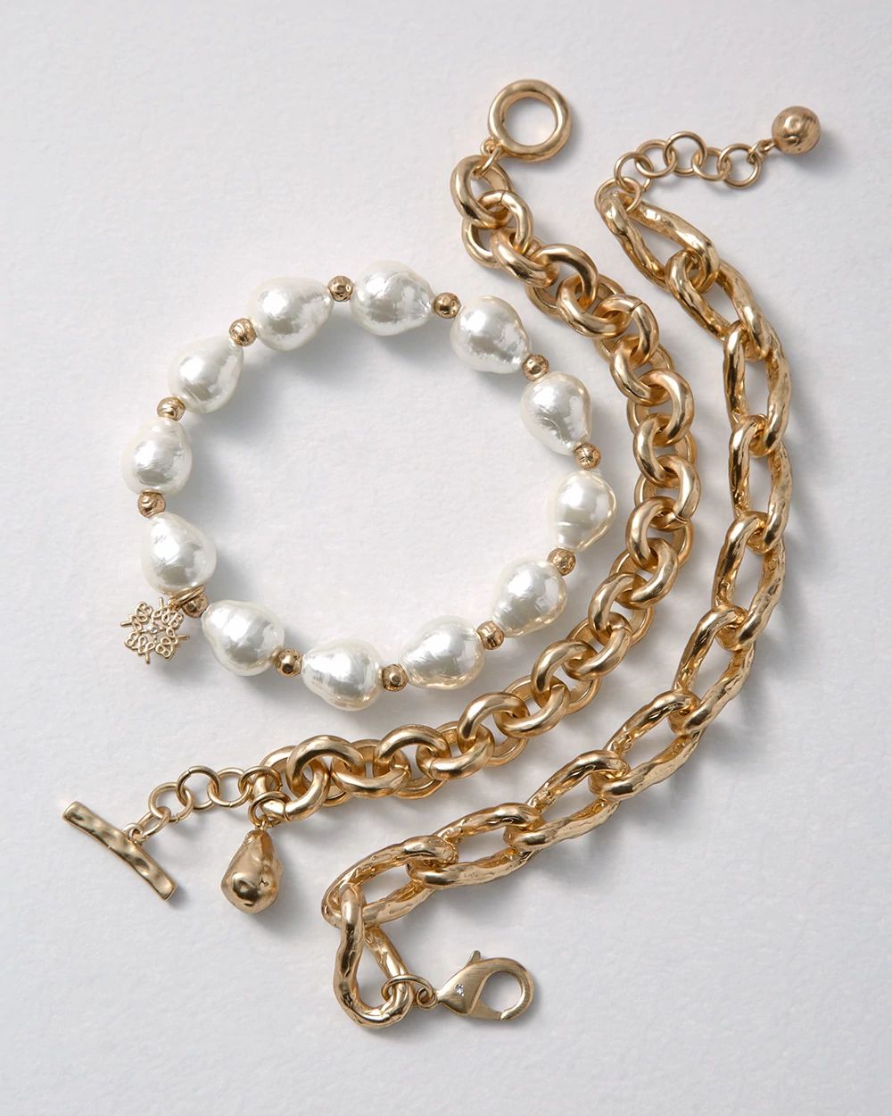 Three-Pack Goldtone & Pearl Bracelet click to view larger image.