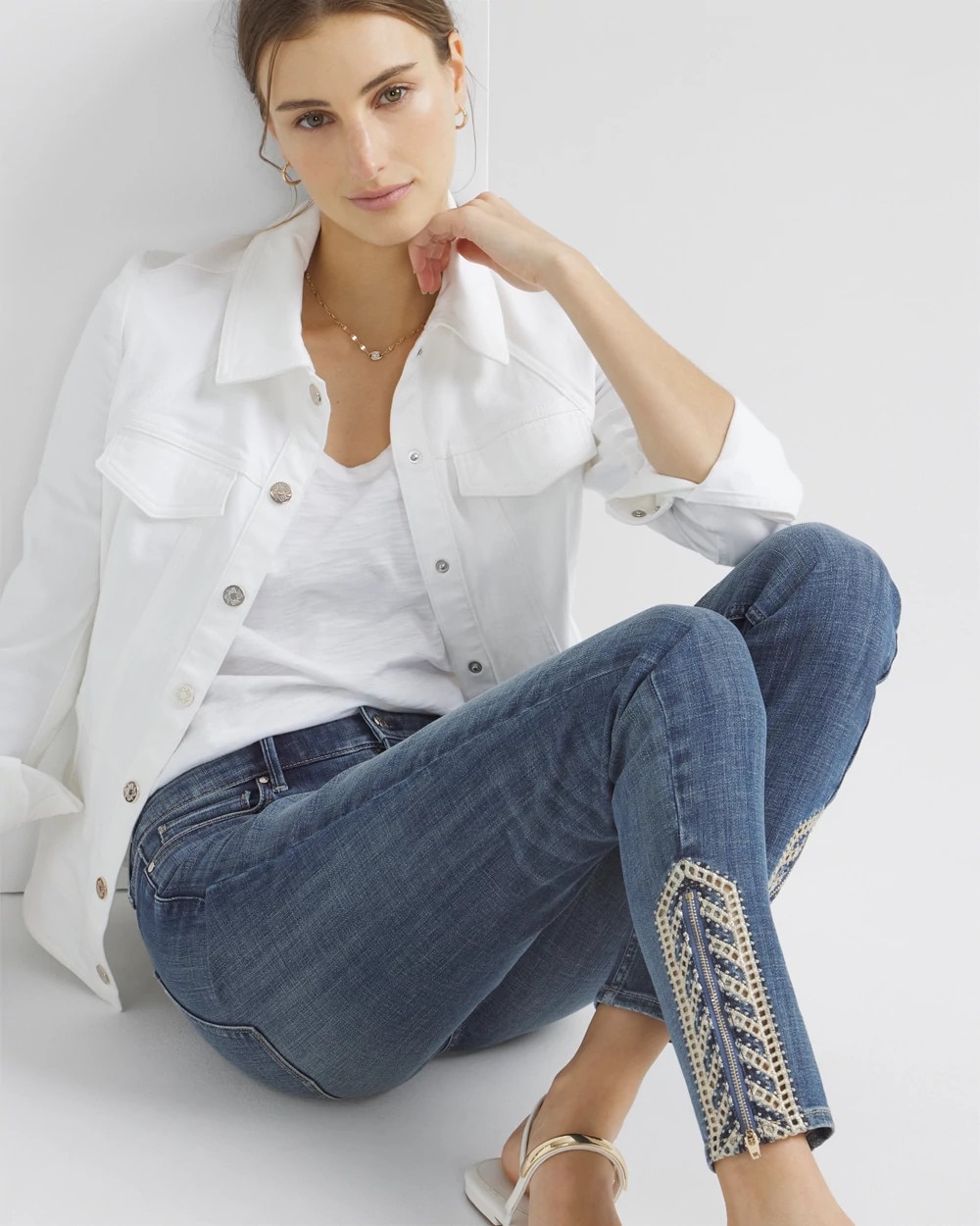 High-Rise Everyday Soft Denim Embellished Hem Skinny Ankle Jeans