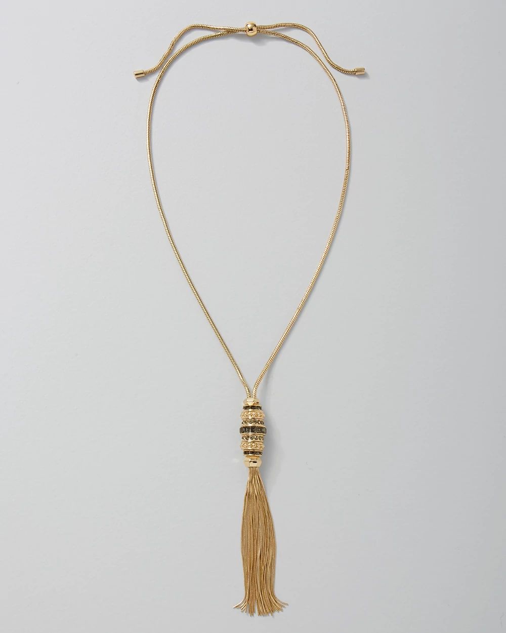 Goldtone Rings Adjustable Tassel Necklace