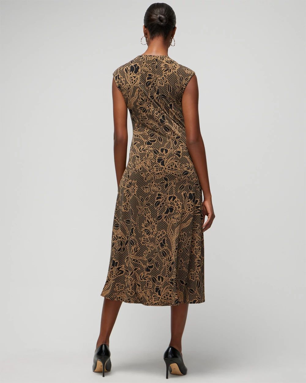 Cap Sleeve Matte Jersey Shirred Midi Dress