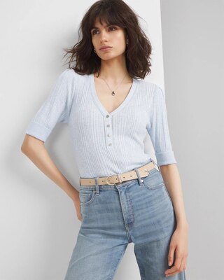 Cashmere Blend Elbow-Sleeve Henley Sweater