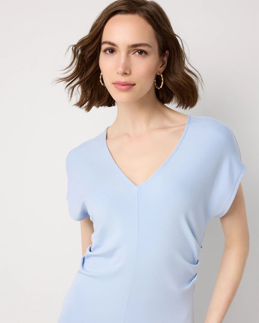 Gathered Waist Short Sleeve Midi Dress
