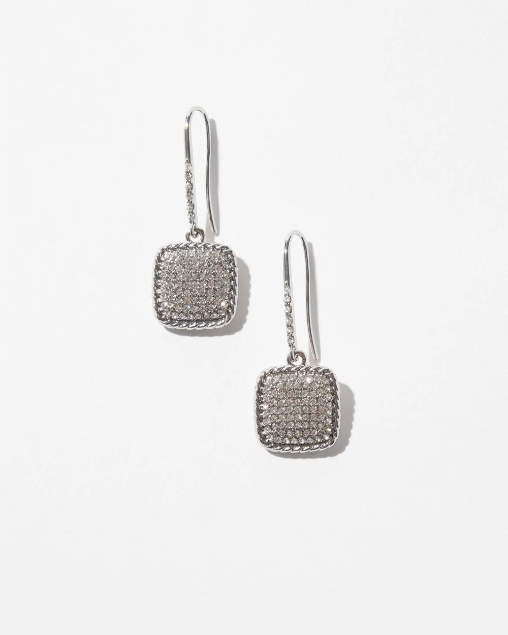 Silver Pave Square Earrings