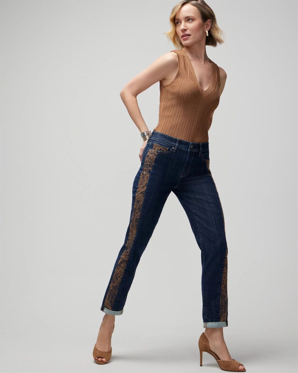 Mid-Rise Everyday Soft Denim  Embellished Girlfriend Jeans