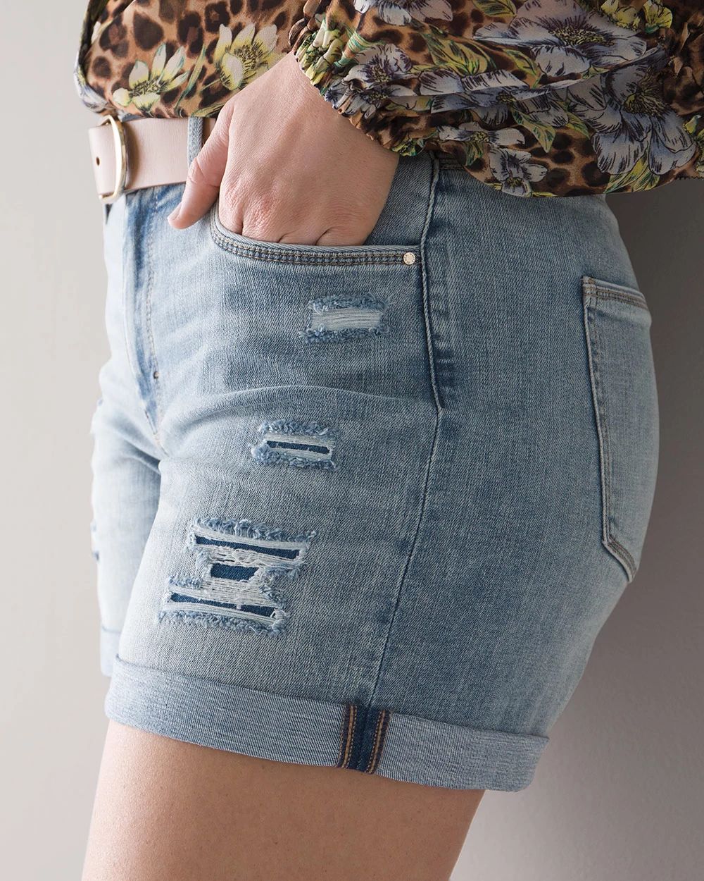 Curvy-Fit Mid-Rise Everyday Soft Denim™ Destructed Shorts