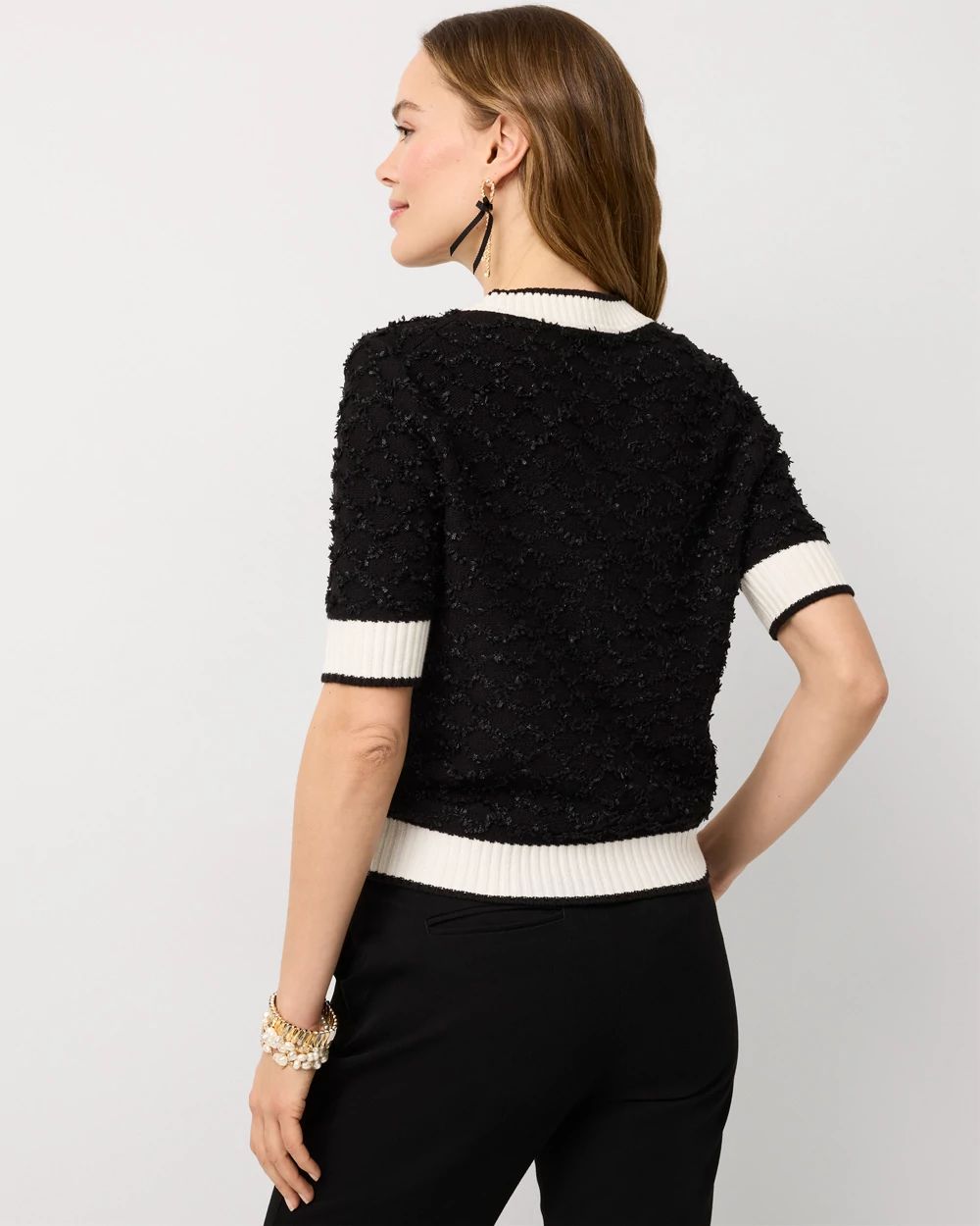 Bouclé Elbow Sleeve Cardigan click to view larger image.