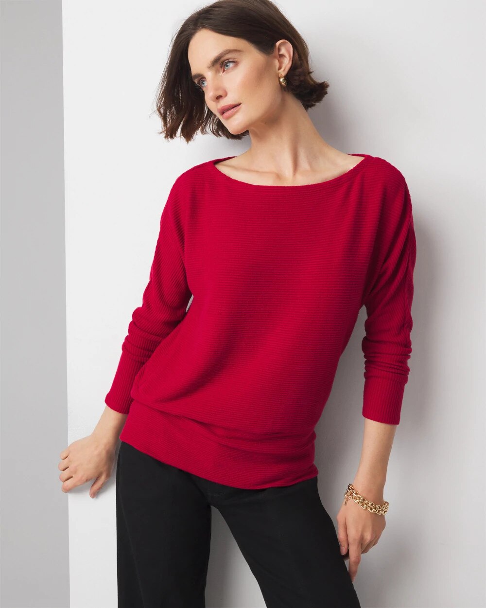 Off-The-Shoulder Ribbed Knit Pullover - image 1