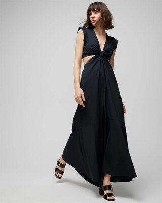Cap Sleeve V-Neck Cutout Midi Dress