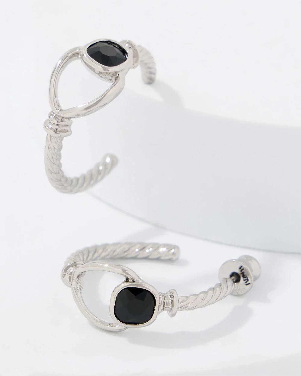 Navy Blue Glass Stone Hoop Earrings click to view larger image.