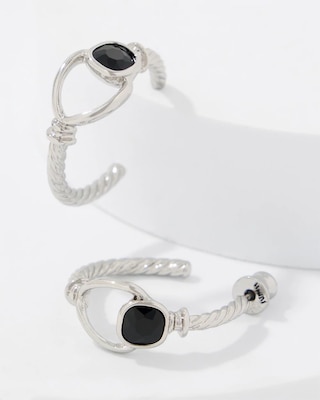 Navy Blue Glass Stone Hoop Earrings click to view larger image.