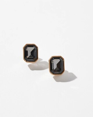 Gold Black Crystal Stud Earrings