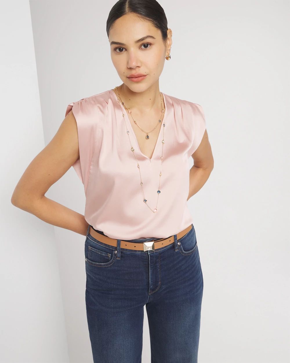 V-neck Ruched Shoulder Shell Top