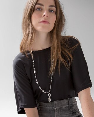 Silvertone Coin Pavé Convertible Necklace