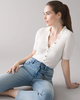 Cashmere-Blend Button Polo Sweater