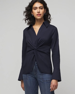 Petite Long Sleeve Twist Poplin Shirt
