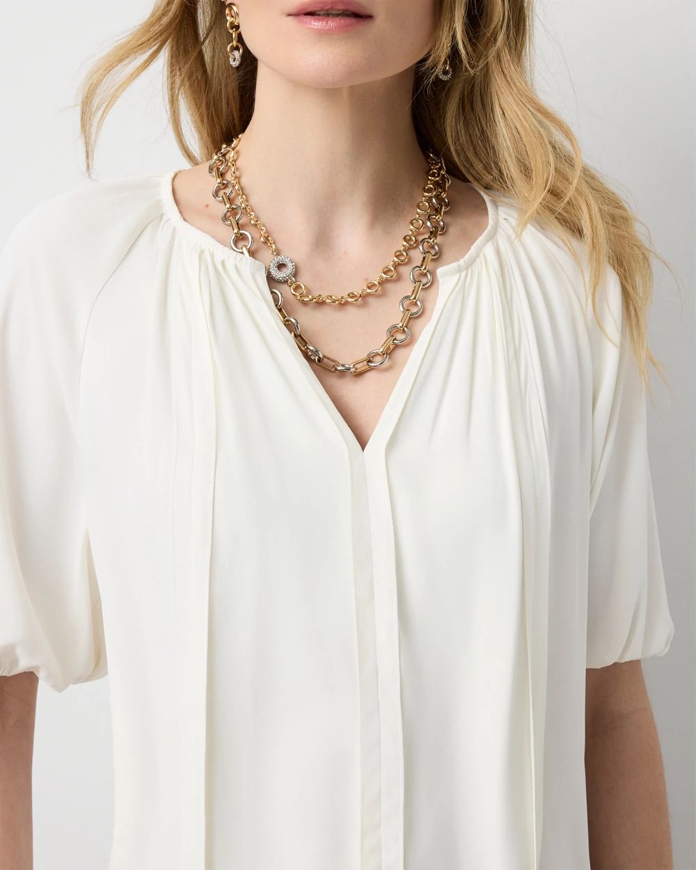 Elbow Sleeve V-neck Blouse