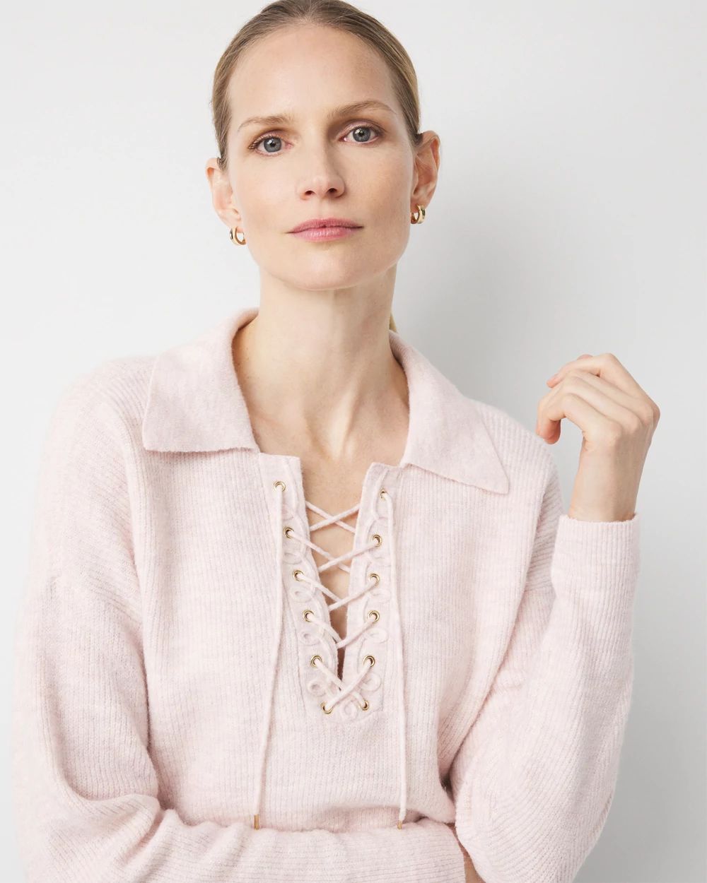 Lace Up Collared Sweater