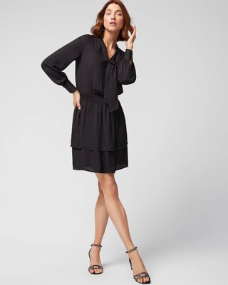 Long Sleeve Beaded Smocked Blouson Dress
