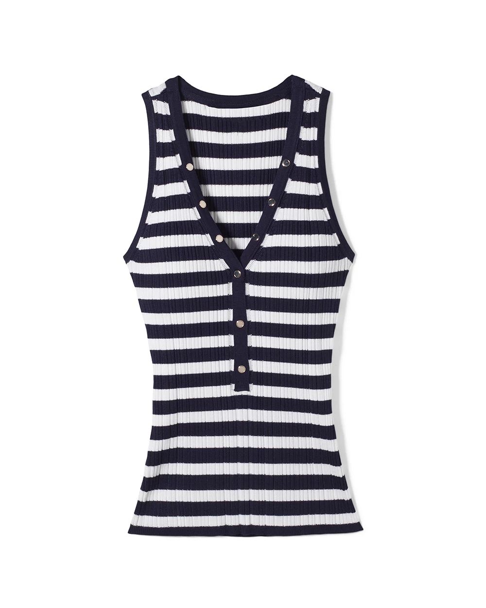 V-Neck Snap-Front Rib Knit Sweater Tank