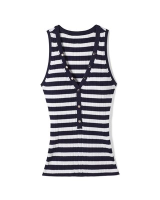 V-Neck Snap-Front Rib Knit Sweater Tank