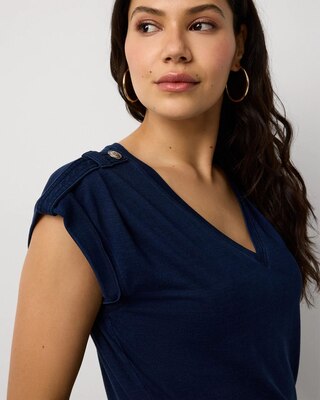 Epaulet Knit V-neck Tee click to view larger image.