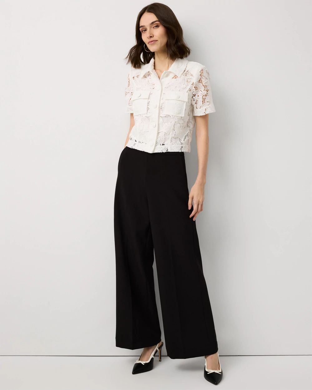 Petite High Rise Flat Front Wide Leg Pant