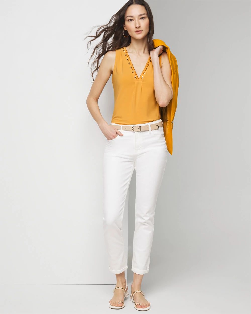 Matte Jersey Lace Notch Neck Tank