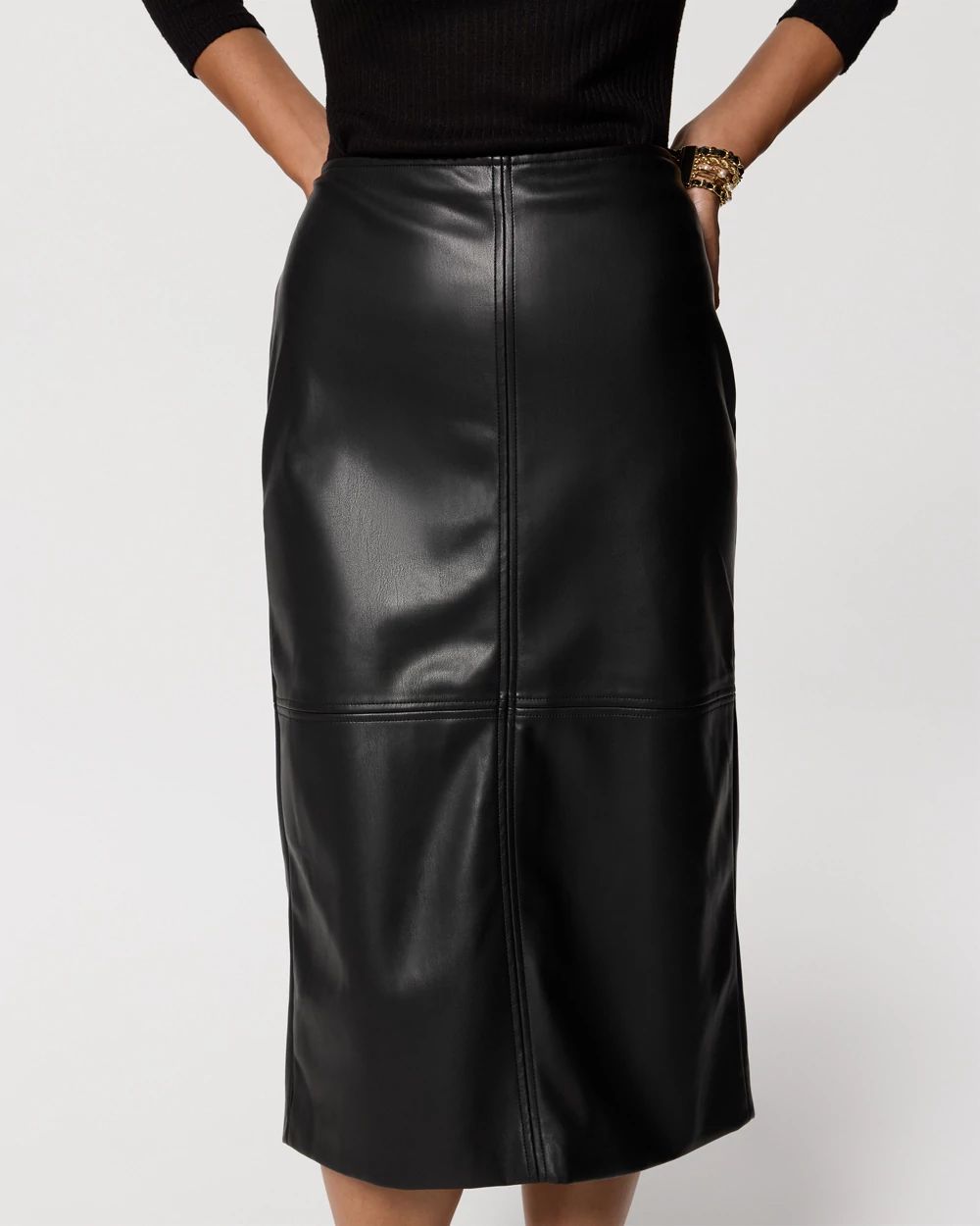 Faux Leather Midi Pencil Skirt click to view larger image.
