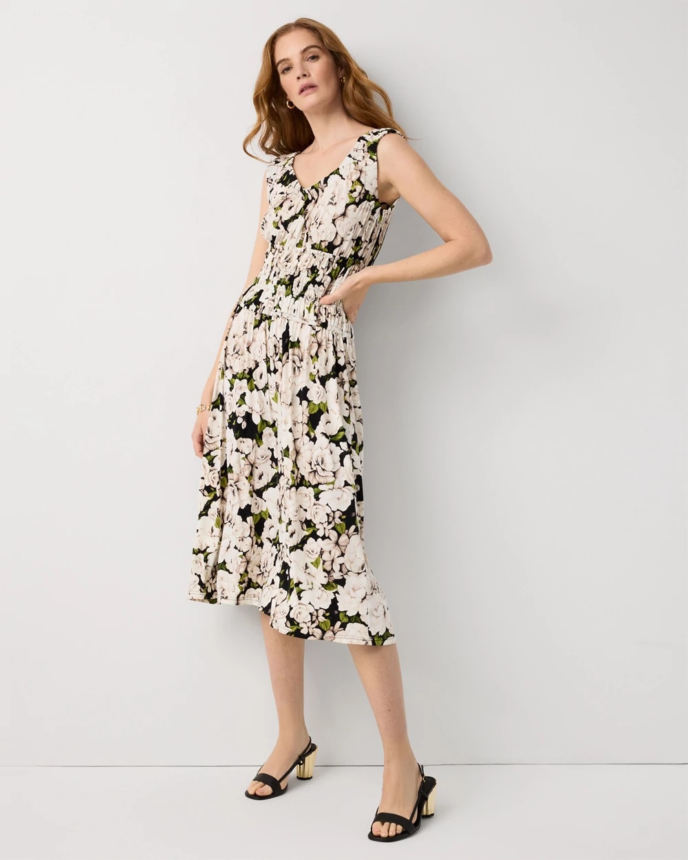 Ruched Fit + Flare Midi Dress